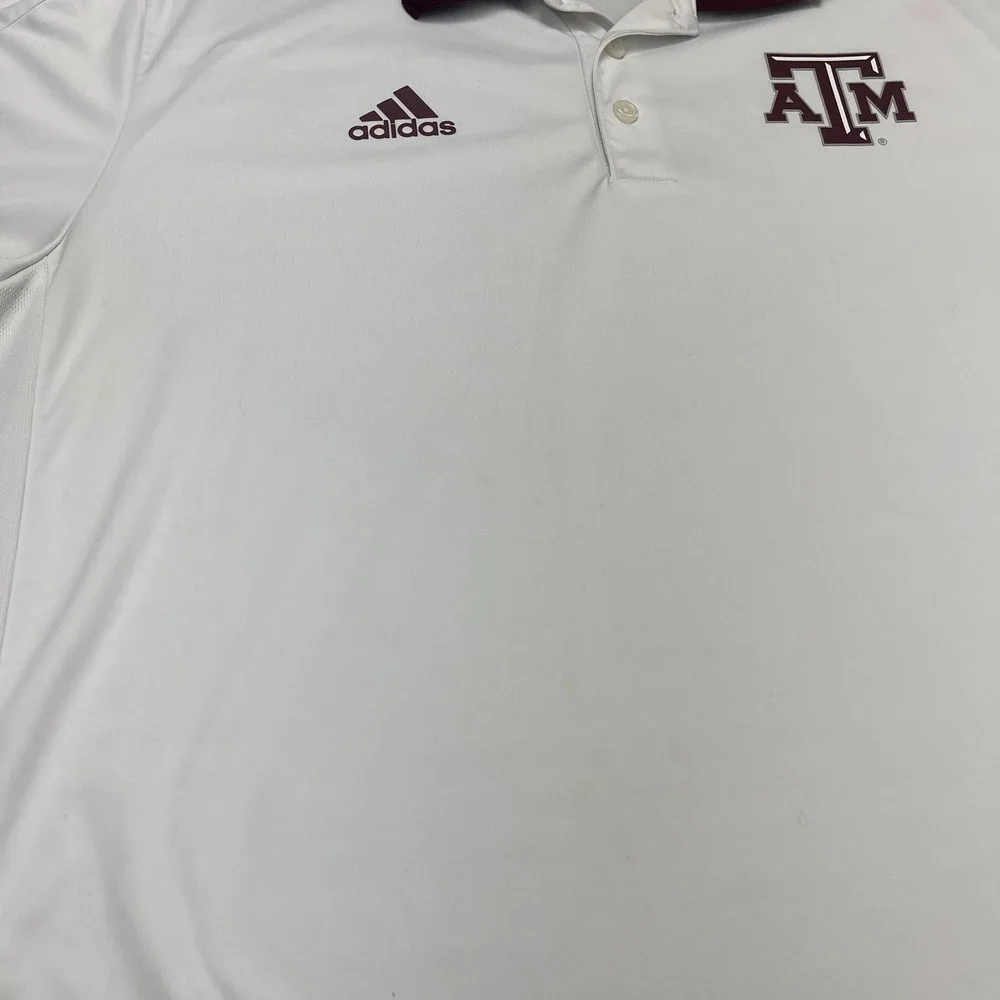 Texas A&M Adidas Polo Mens XL White NCAA Football Climalite Sideline White EUC